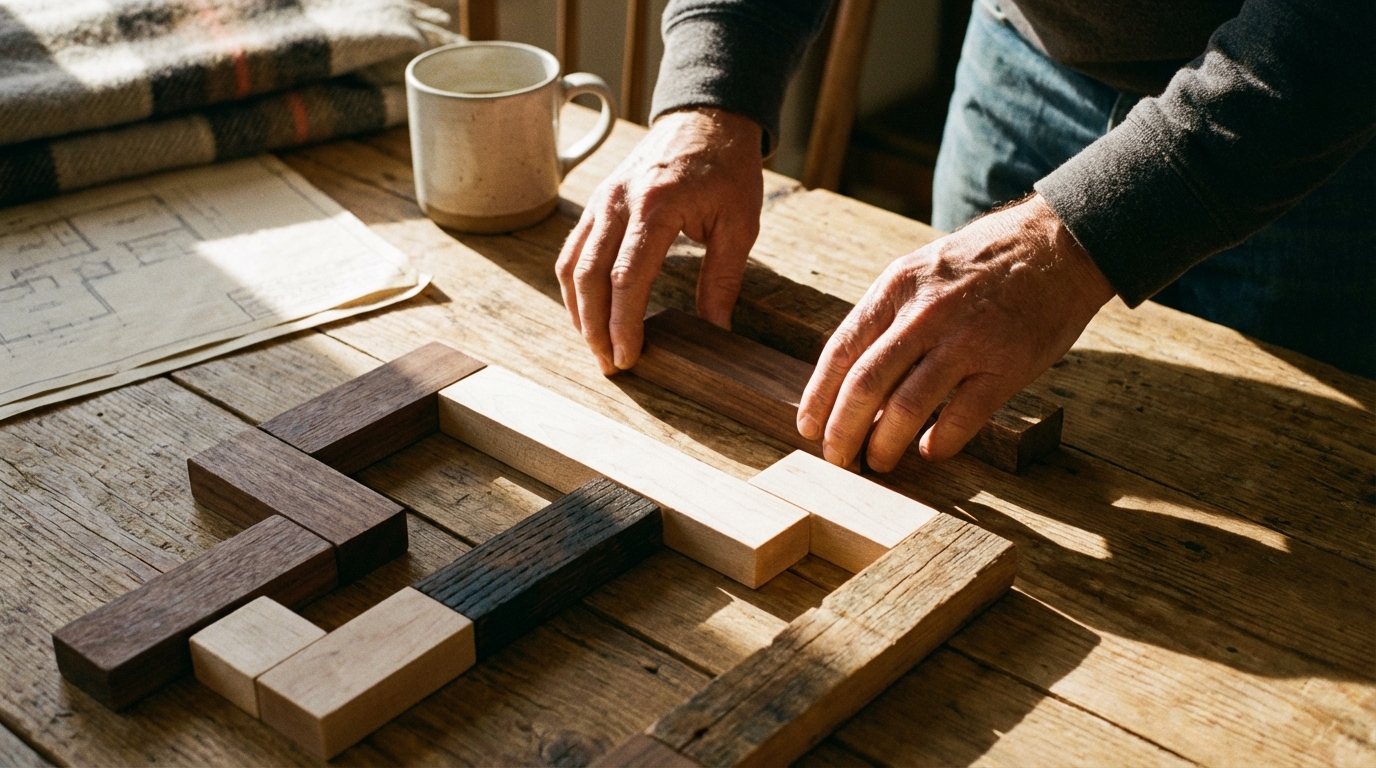 ידיים של יועץ משכנתאות בונות תמהיל אופטימלי מקוביות עץ