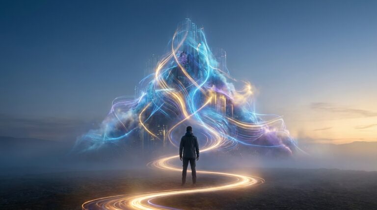 איור של הר דיגיטלי המייצג את הר הביטוח, עם שביל ברור לפסגה